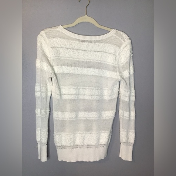 Ann Taylor Loft White Textured Stripe Long Sleeve Sweater Medium MP Petite - Picture 2 of 6